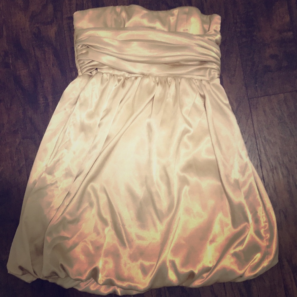 Gold strapless mini dress